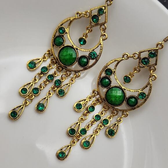 Boho Triple Stone Dangling Earrings - Picture 3 of 7